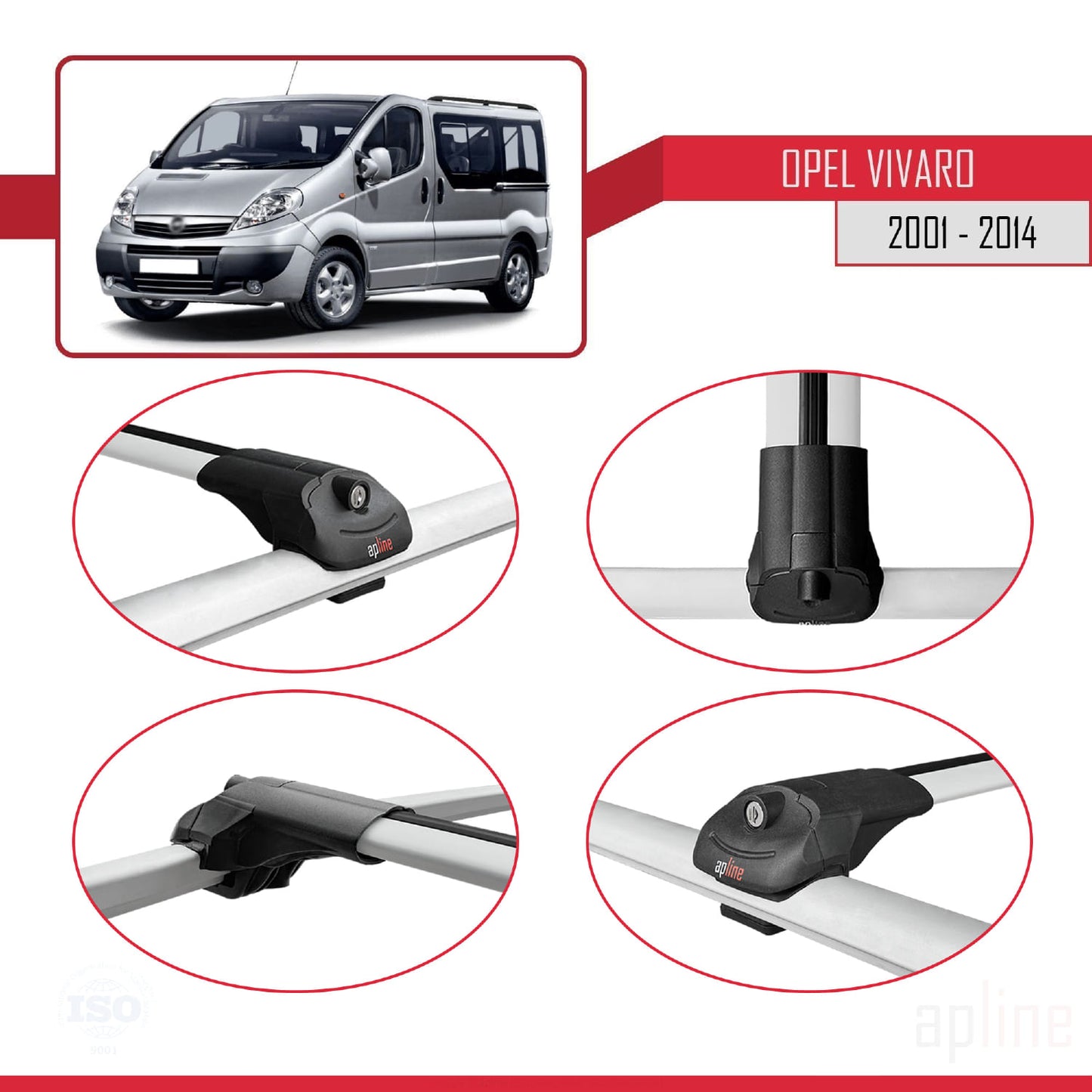 Compatible avec Opel Vivaro A 2001-2014 ACE-1 Barres de Toit Railing Porte-Bagages de Voiture Gris Aluminium 2 Barres