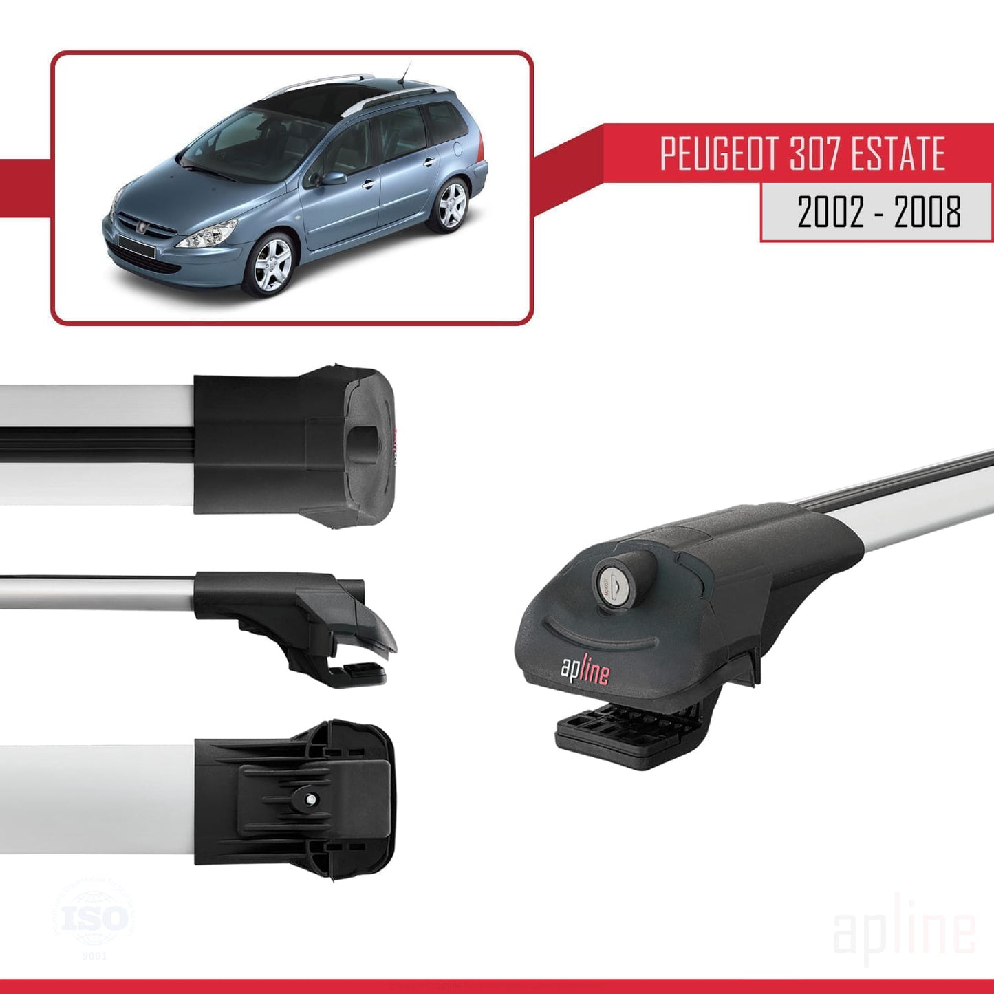 Compatible avec Peugeot 307 Break 2002-2008 ACE-1 Barres de Toit Railing Porte-Bagages de Voiture Gris Aluminium 3 Barres