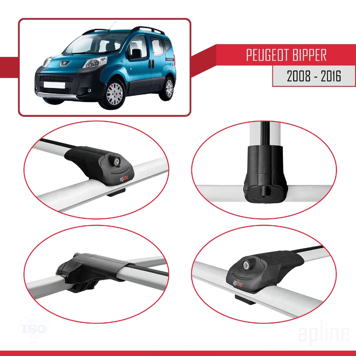 Compatible avec Peugeot Bipper 2008-2017 ACE-1 Barres de Toit Railing Porte-Bagages de Voiture Gris Aluminium 3 Barres