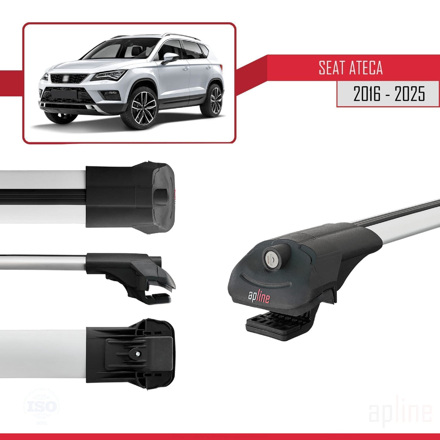 Compatible avec Seat Ateca (KH7) 2016-2025 ACE-1 Barres de Toit Railing Porte-Bagages de Voiture Gris Aluminium 2 Barres