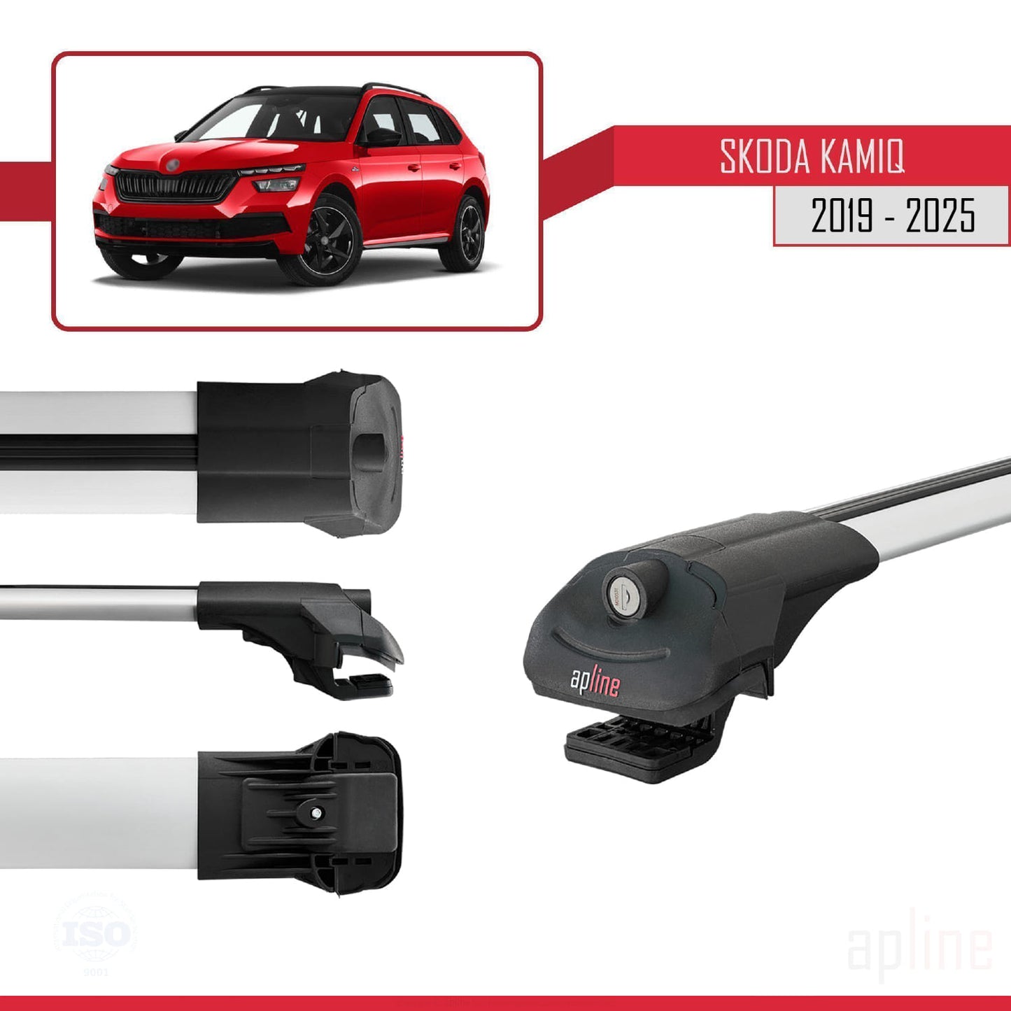Compatible with Skoda Kamiq 2019-2025 ACE-1 Car Roof Rack Cross Bar Grey Aluminium 3 Bars