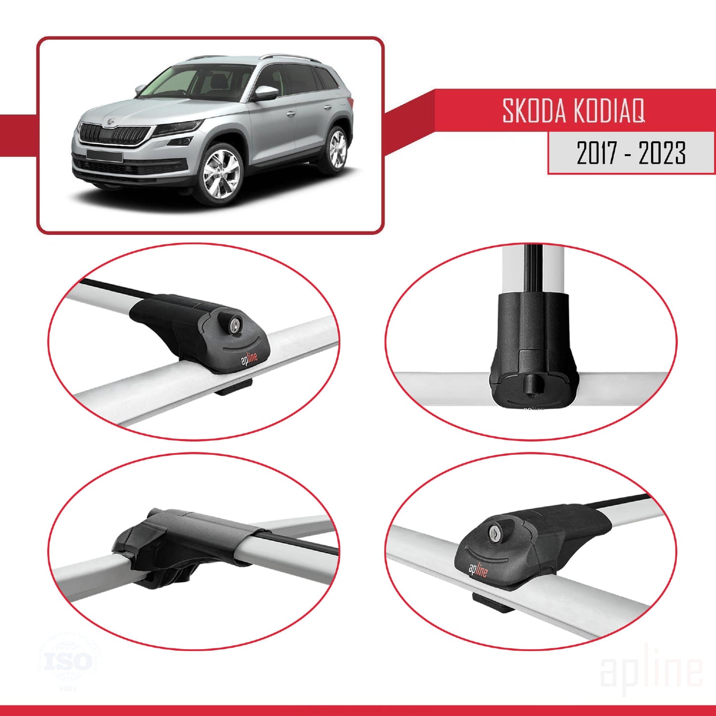 Compatible avec Skoda Kodiaq 2017-2023 ACE-1 Barres de Toit Railing Porte-Bagages de Voiture Gris Aluminium 2 Barres