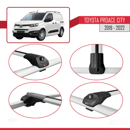 Compatible avec Toyota Proace City 2019-2022 ACE-1 Barres de Toit Railing Porte-Bagages de Voiture Gris Aluminium 2 Barres