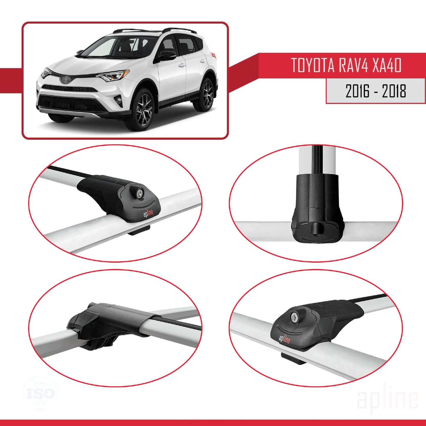 Compatible avec Toyota RAV4 IV (XA40) Post-Facelift 2016-2018 ACE-1 Barres de Toit Railing Porte-Bagages de Voiture Gris Aluminium 2 Barres