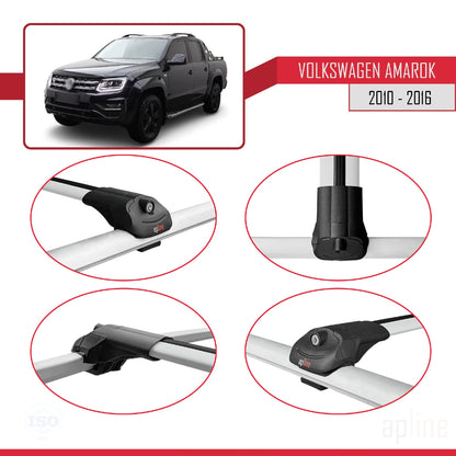 Compatible avec Volkswagen Amarok (2F) Pre-Facelift 2010-2016 ACE-1 Barres de Toit Railing Porte-Bagages de Voiture Gris Aluminium 2 Barres