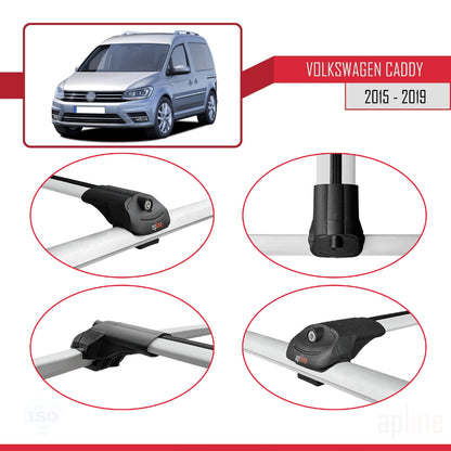 Compatible avec Volkswagen Caddy 3 (SA) 2015-2019 ACE-1 Barres de Toit Railing Porte-Bagages de Voiture Gris Aluminium 2 Barres