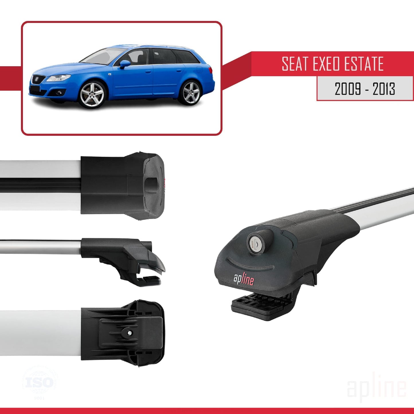 Compatible avec Seat Exeo (3R9) ST 2009-2013 ACE-1 Barres de Toit Railing Porte-Bagages de Voiture Gris Aluminium 3 Barres