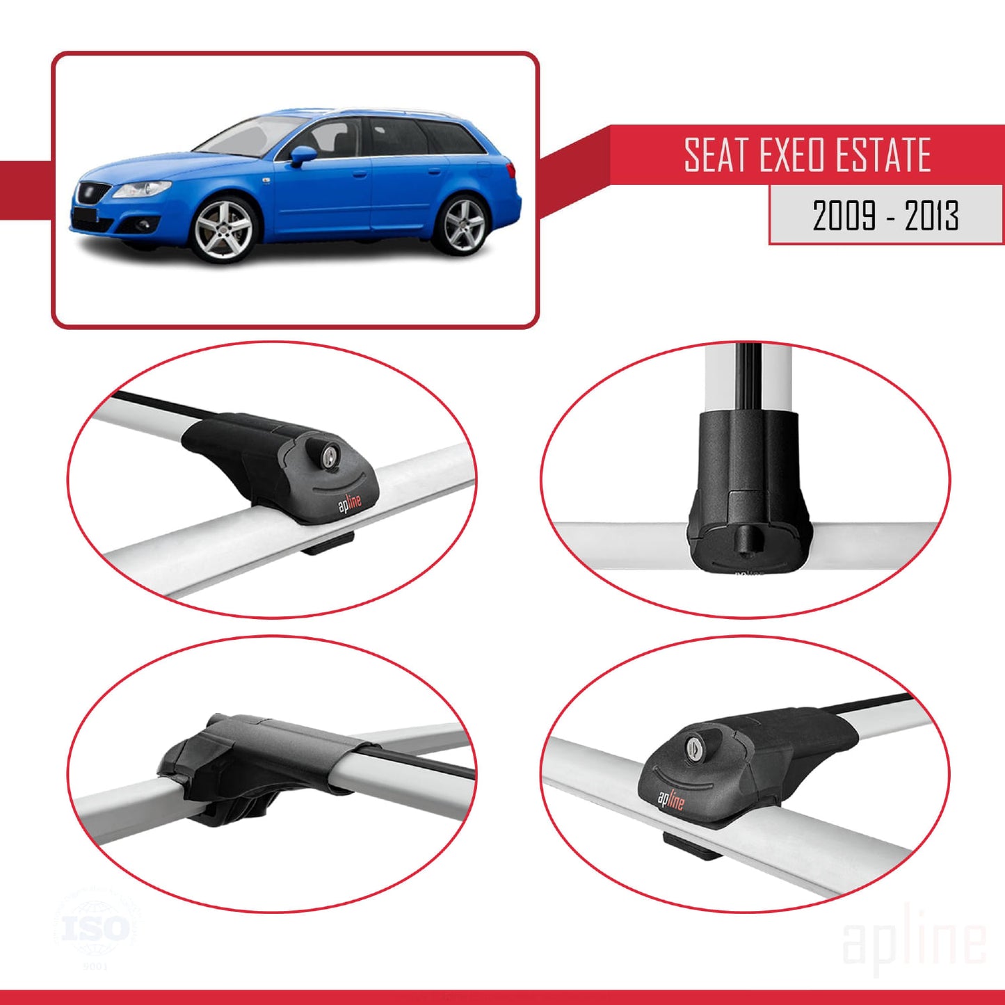 Compatible avec Seat Exeo (3R9) ST 2009-2013 ACE-1 Barres de Toit Railing Porte-Bagages de Voiture Gris Aluminium 3 Barres
