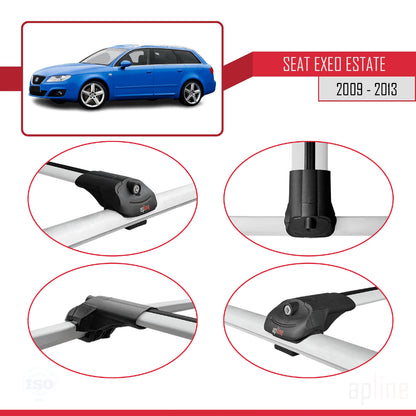 Compatible avec Seat Exeo (3R9) ST 2009-2013 ACE-1 Barres de Toit Railing Porte-Bagages de Voiture Gris Aluminium 3 Barres