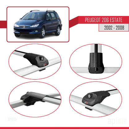 Compatible avec Peugeot 206 Break 2002-2008 ACE-1 Barres de Toit Railing Porte-Bagages de Voiture Gris Aluminium 3 Barres