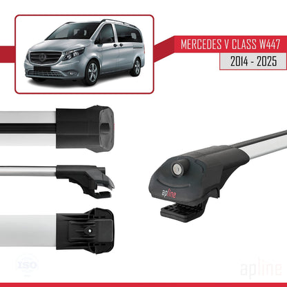 Compatible avec Mercedes Classe V 3 (W447) 2014-2025 ACE-1 Barres de Toit Railing Porte-Bagages de Voiture Gris Aluminium 4 Barres