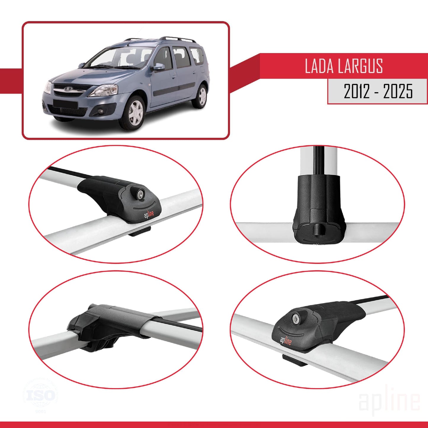 Compatible avec Lada Largus 2012-2025 ACE-1 Barres de Toit Railing Porte-Bagages de Voiture Gris Aluminium 3 Barres