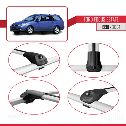 Compatible avec Ford Focus (C170) Break 1998-2004 ACE-1 Barres de Toit Railing Porte-Bagages de Voiture Gris Aluminium 3 Barres