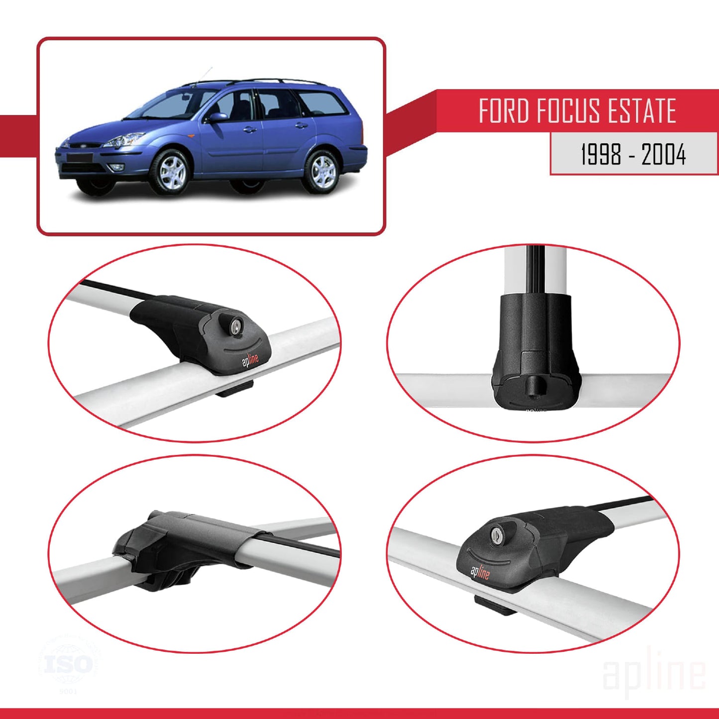 Compatible avec Ford Focus (C170) Break 1998-2004 ACE-1 Barres de Toit Railing Porte-Bagages de Voiture Gris Aluminium 2 Barres