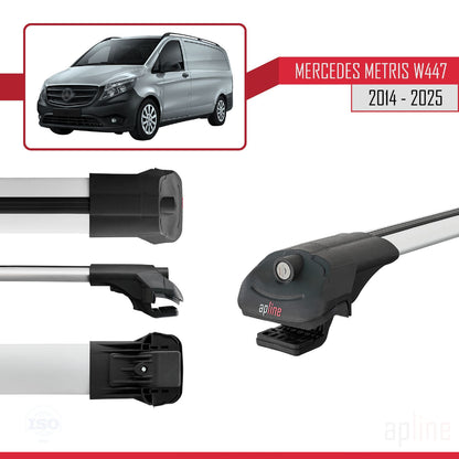 Compatible avec Mercedes Metris (W447) 2014-2025 ACE-1 Barres de Toit Railing Porte-Bagages de Voiture Gris Aluminium 3 Barres