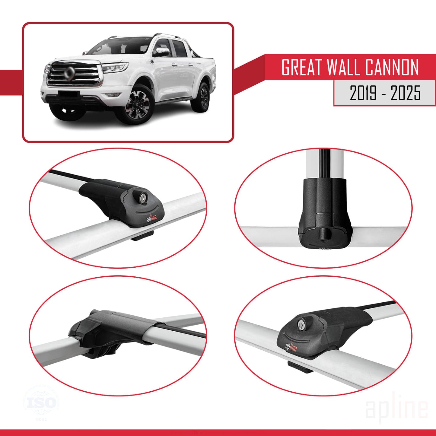 Compatible avec Great Wall Cannon 2019-2025 ACE-1 Barres de Toit Railing Porte-Bagages de Voiture Gris Aluminium 3 Barres