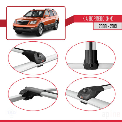 Compatible avec Kia Borrego (HM) 2008-2019 ACE-1 Barres de Toit Railing Porte-Bagages de Voiture Gris Aluminium 3 Barres
