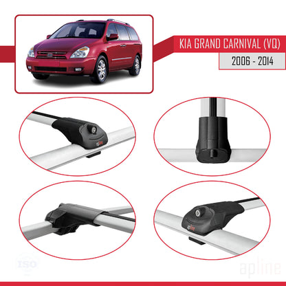 Compatible avec Kia Grand Carnival 2 (VQ) 2006-2014 ACE-1 Barres de Toit Railing Porte-Bagages de Voiture Gris Aluminium 3 Barres