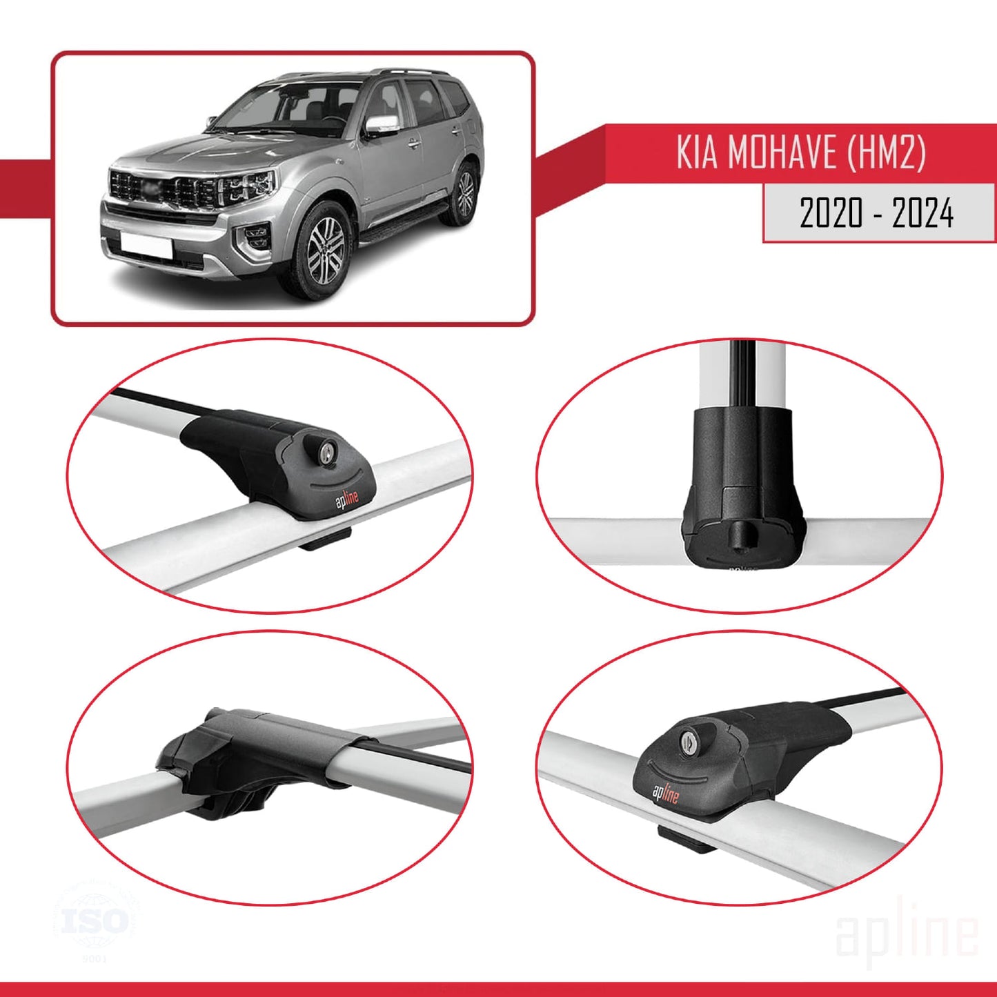 Compatible avec Kia Mohave 2 (HM2) 2020-2024 ACE-1 Barres de Toit Railing Porte-Bagages de Voiture Gris Aluminium 2 Barres