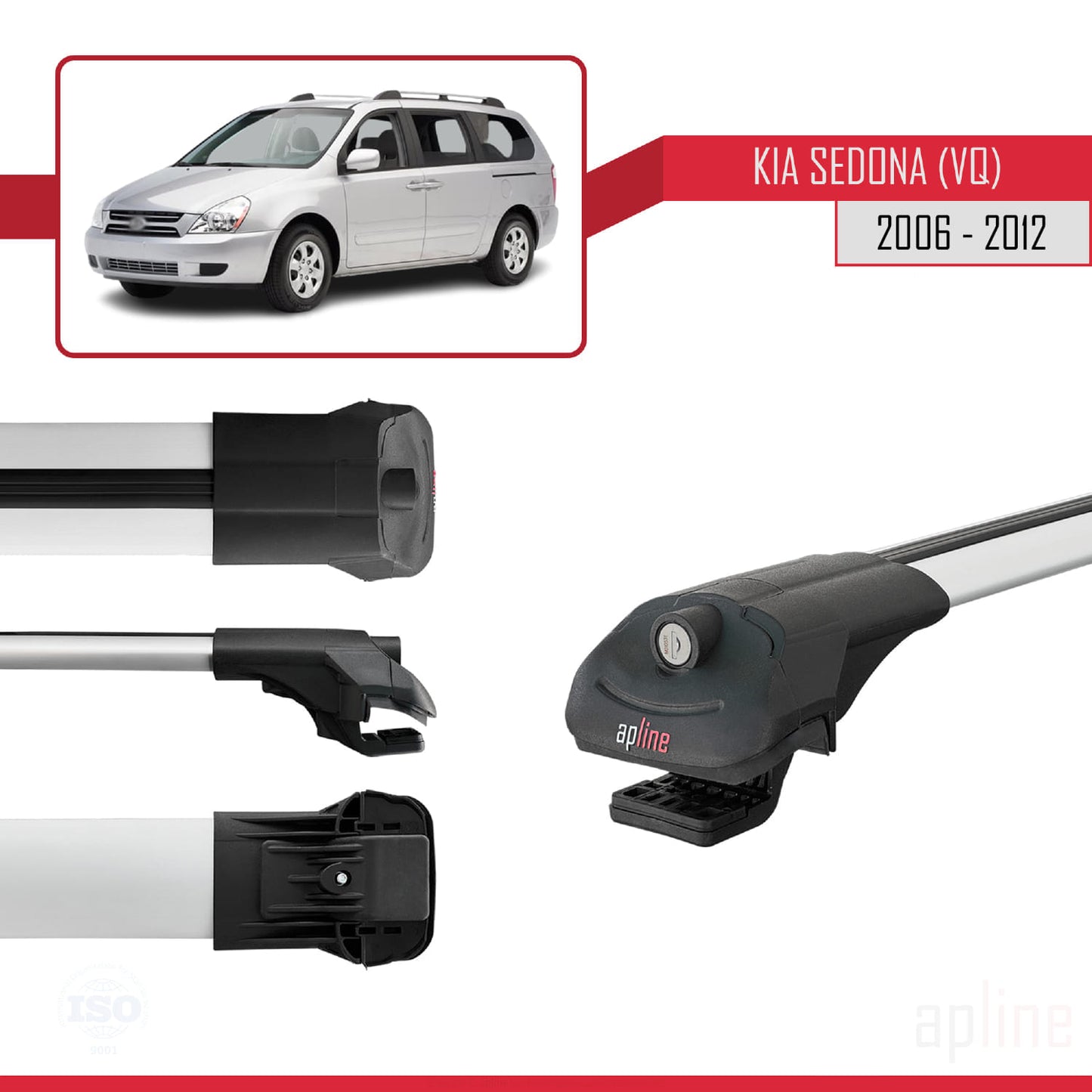 Compatible avec Kia Sedona 2 (VQ) 2006-2012 ACE-1 Barres de Toit Railing Porte-Bagages de Voiture Gris Aluminium 2 Barres