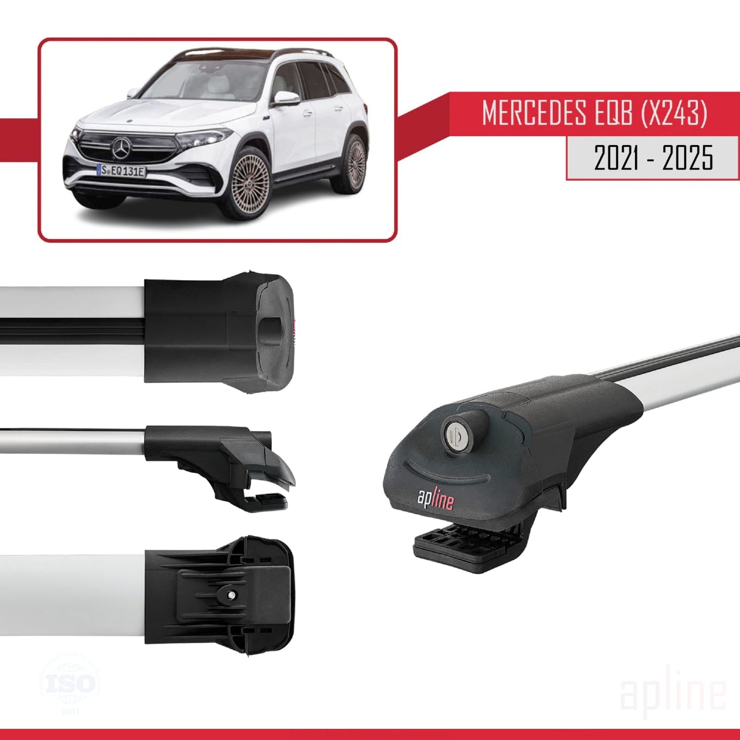 Compatible avec Mercedes EQB (X243) 2021-2025 ACE-1 Barres de Toit Railing Porte-Bagages de Voiture Gris Aluminium 2 Barres