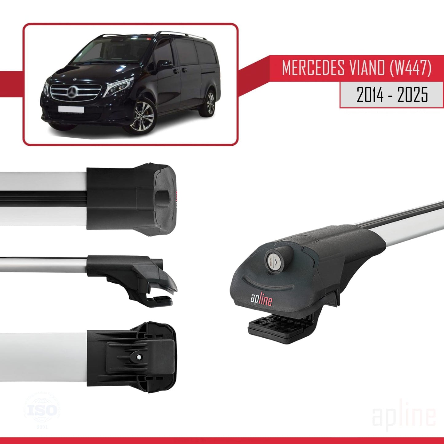 Compatible avec Mercedes Viano 3 (W447) 2014-2025 ACE-1 Barres de Toit Railing Porte-Bagages de Voiture Gris Aluminium 2 Barres