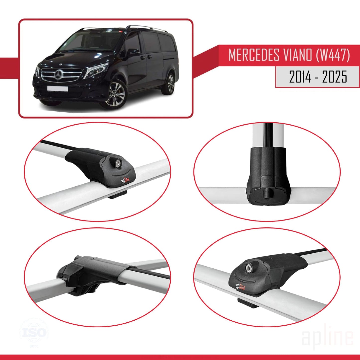 Compatible avec Mercedes Viano 3 (W447) 2014-2025 ACE-1 Barres de Toit Railing Porte-Bagages de Voiture Gris Aluminium 2 Barres