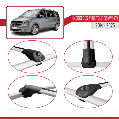 Compatible avec Mercedes Vito Tourer (W447) 2014-2025 ACE-1 Barres de Toit Railing Porte-Bagages de Voiture Gris Aluminium 3 Barres