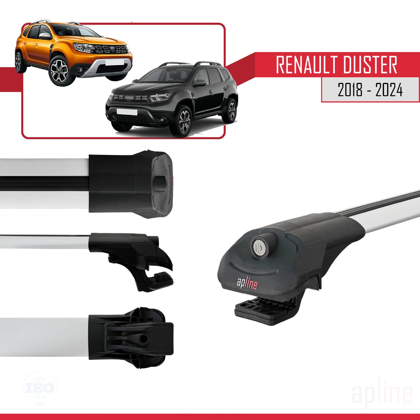 Compatible avec Renault Duster 2 (HM) 2018-2024 ACE-1 Barres de Toit Railing Porte-Bagages de Voiture Gris Aluminium 3 Barres