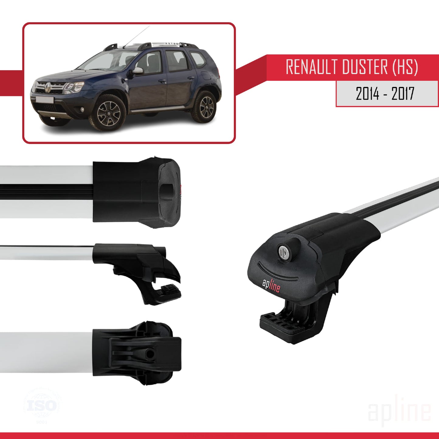 Compatible with Renault Duster (HS) Post-Facelift 2014-2017 ACE-1 Car Roof Rack Cross Bar Grey Aluminium 3 Bars