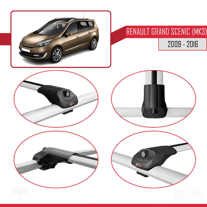 Compatible avec Renault Grand Scenic 3 2009-2016 ACE-1 Barres de Toit Railing Porte-Bagages de Voiture Gris Aluminium 2 Barres