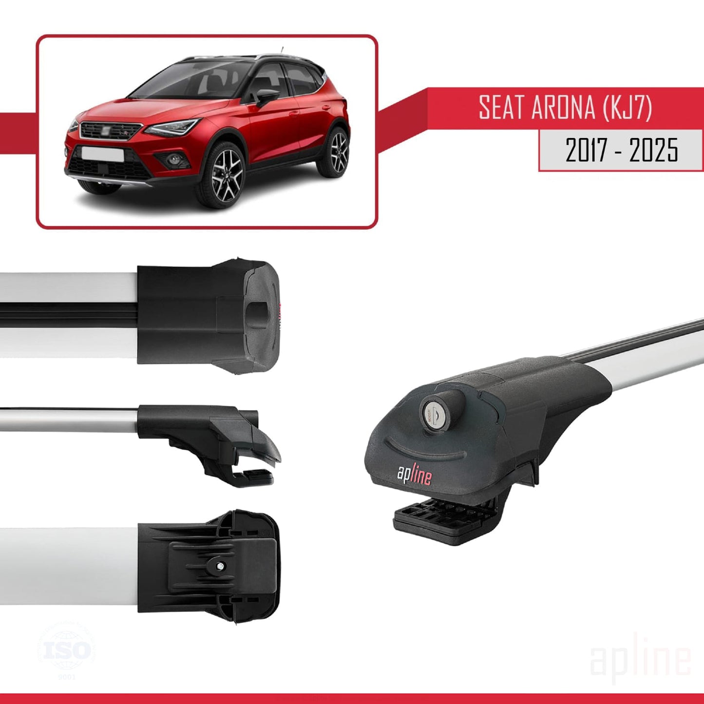 Compatible avec Seat Arona (KJ7) 2017-2025 ACE-1 Barres de Toit Railing Porte-Bagages de Voiture Gris Aluminium 3 Barres