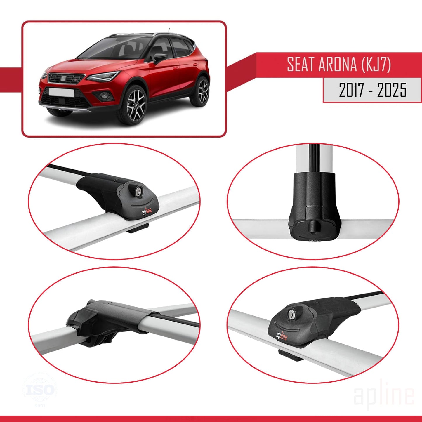 Compatible avec Seat Arona (KJ7) 2017-2025 ACE-1 Barres de Toit Railing Porte-Bagages de Voiture Gris Aluminium 3 Barres