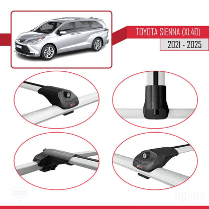 Compatible avec Toyota Sienna 4 (XL40) 2021-2025 ACE-1 Barres de Toit Railing Porte-Bagages de Voiture Gris Aluminium 2 Barres