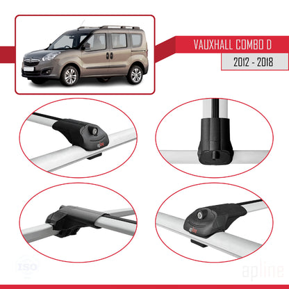 Compatible avec Vauxhall Combo D 2012-2018 ACE-1 Barres de Toit Railing Porte-Bagages de Voiture Gris Aluminium 3 Barres