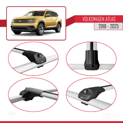 Compatible avec Volkswagen Atlas (CA1) 2018-2025 ACE-1 Barres de Toit Railing Porte-Bagages de Voiture Gris Aluminium 3 Barres