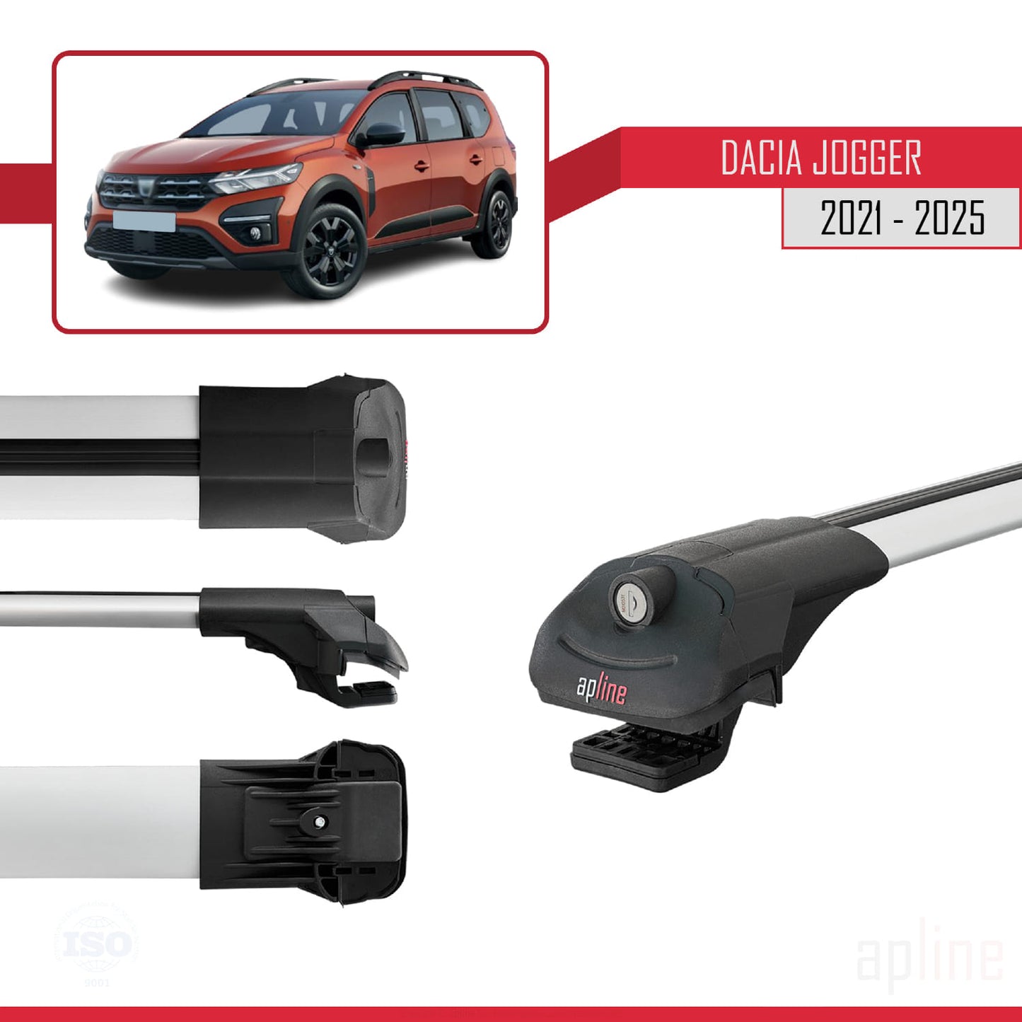 Compatible avec Dacia Jogger 2021-2025 ACE-1 Barres de Toit Railing Porte-Bagages de Voiture Gris Aluminium 3 Barres