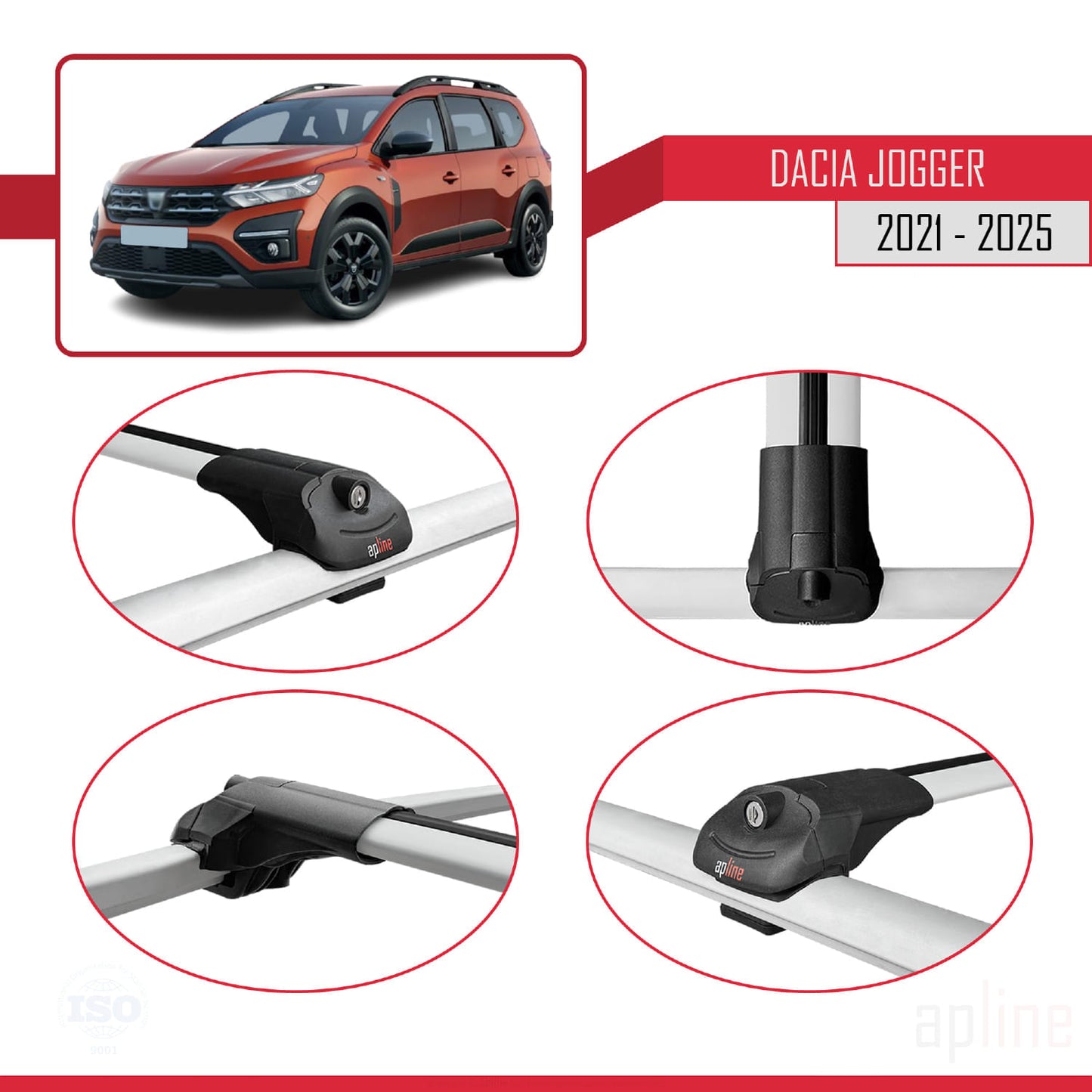 Compatible avec Dacia Jogger 2021-2025 ACE-1 Barres de Toit Railing Porte-Bagages de Voiture Gris Aluminium 3 Barres
