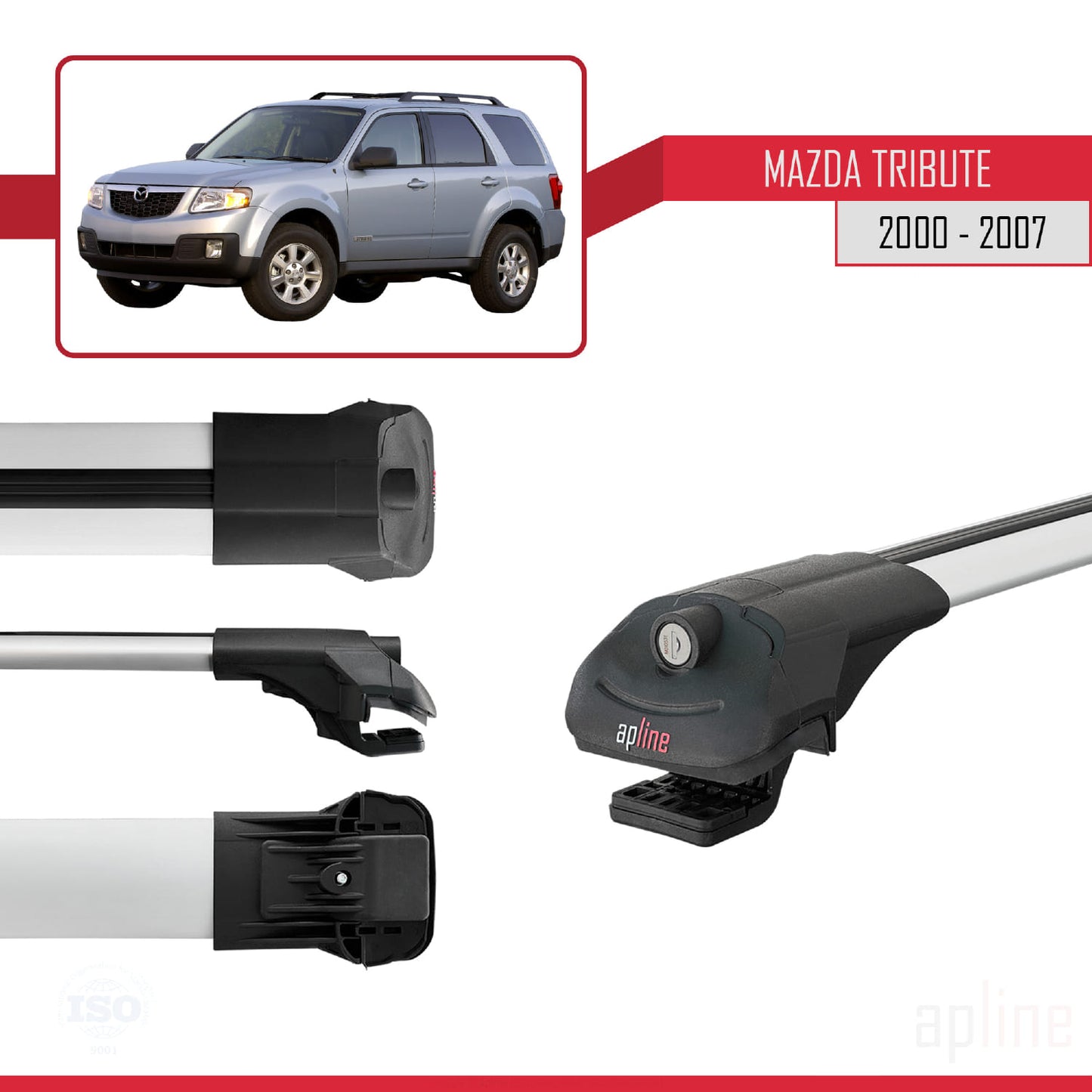 Compatible avec Mazda Tribute 2000-2007 ACE-1 Barres de Toit Railing Porte-Bagages de Voiture Gris Aluminium 2 Barres