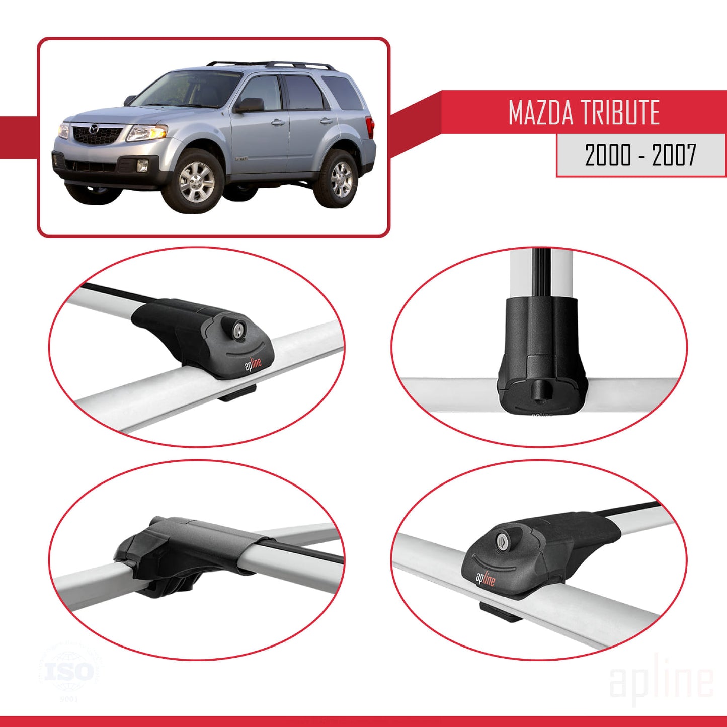 Compatible avec Mazda Tribute 2000-2007 ACE-1 Barres de Toit Railing Porte-Bagages de Voiture Gris Aluminium 2 Barres