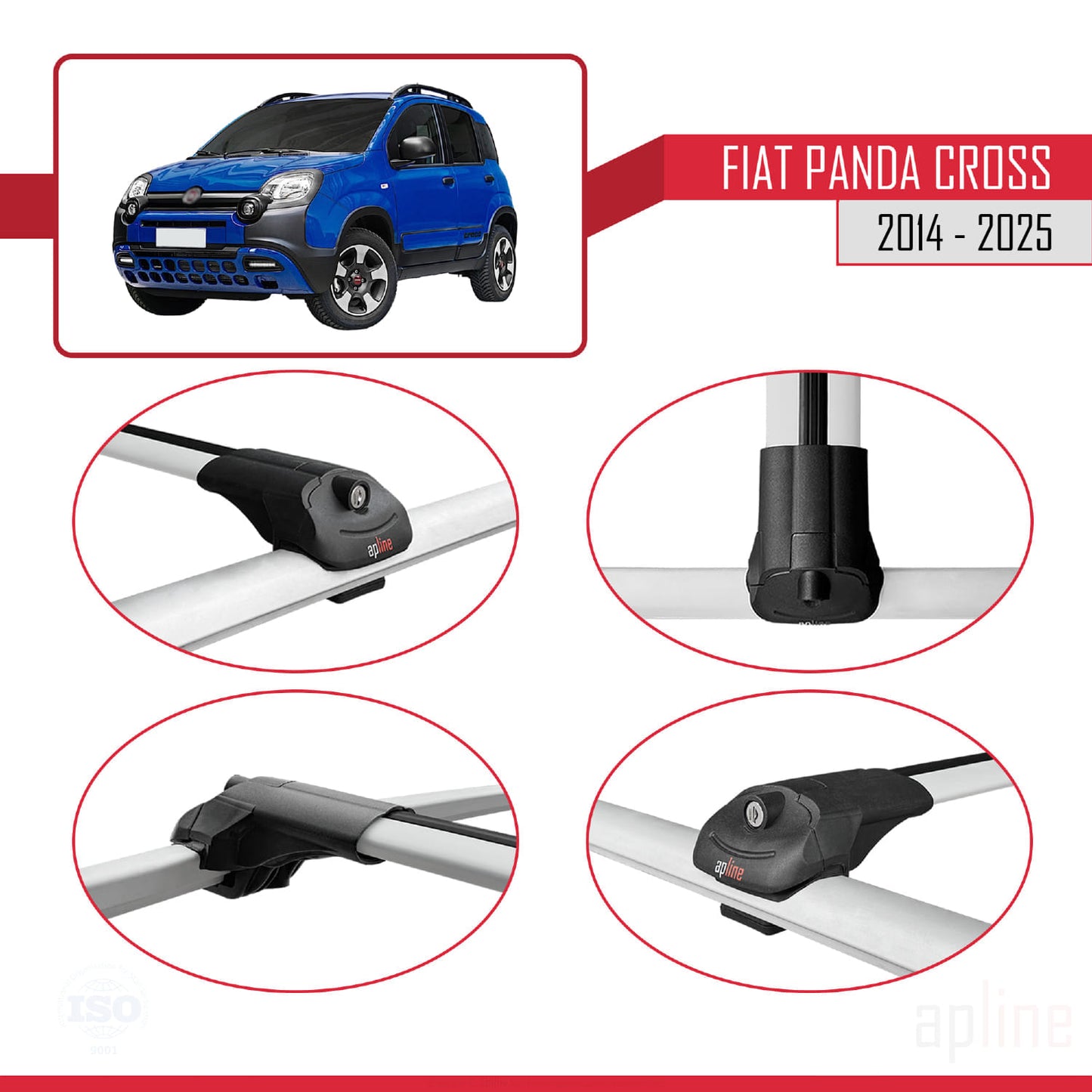 Compatible avec Fiat Panda Cross 2014-2025 ACE-1 Barres de Toit Railing Porte-Bagages de Voiture Gris Aluminium 2 Barres