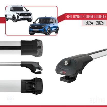 Compatible avec Ford Transit / Tourneo Courier 2024-2025 ACE-1 Barres de Toit Railing Porte-Bagages de Voiture Gris Aluminium 3 Barres