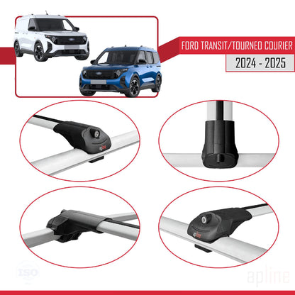 Compatible avec Ford Transit / Tourneo Courier 2024-2025 ACE-1 Barres de Toit Railing Porte-Bagages de Voiture Gris Aluminium 4 Barres