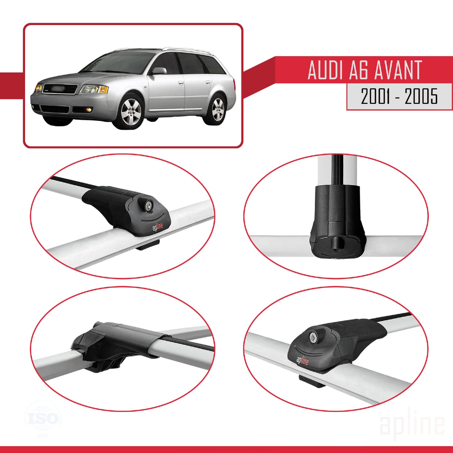 Compatible avec Audi A6 Avant 2001-2005 ACE-1 Barres de Toit Railing Porte-Bagages de Voiture Gris Aluminium 3 Barres