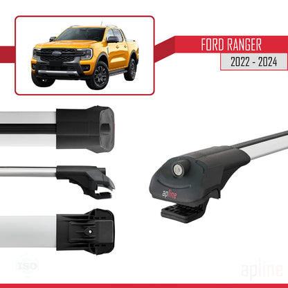 Compatible avec Ford Ranger (P703) 2022-2024 ACE-1 Barres de Toit Railing Porte-Bagages de Voiture Gris Aluminium 2 Barres