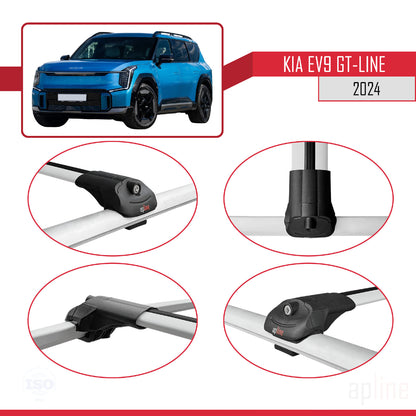 Compatible avec KIA EV9 GT-LINE 2024-2025 ACE-1 Barres de Toit Railing Porte-Bagages de Voiture Gris Aluminium 4 Barres