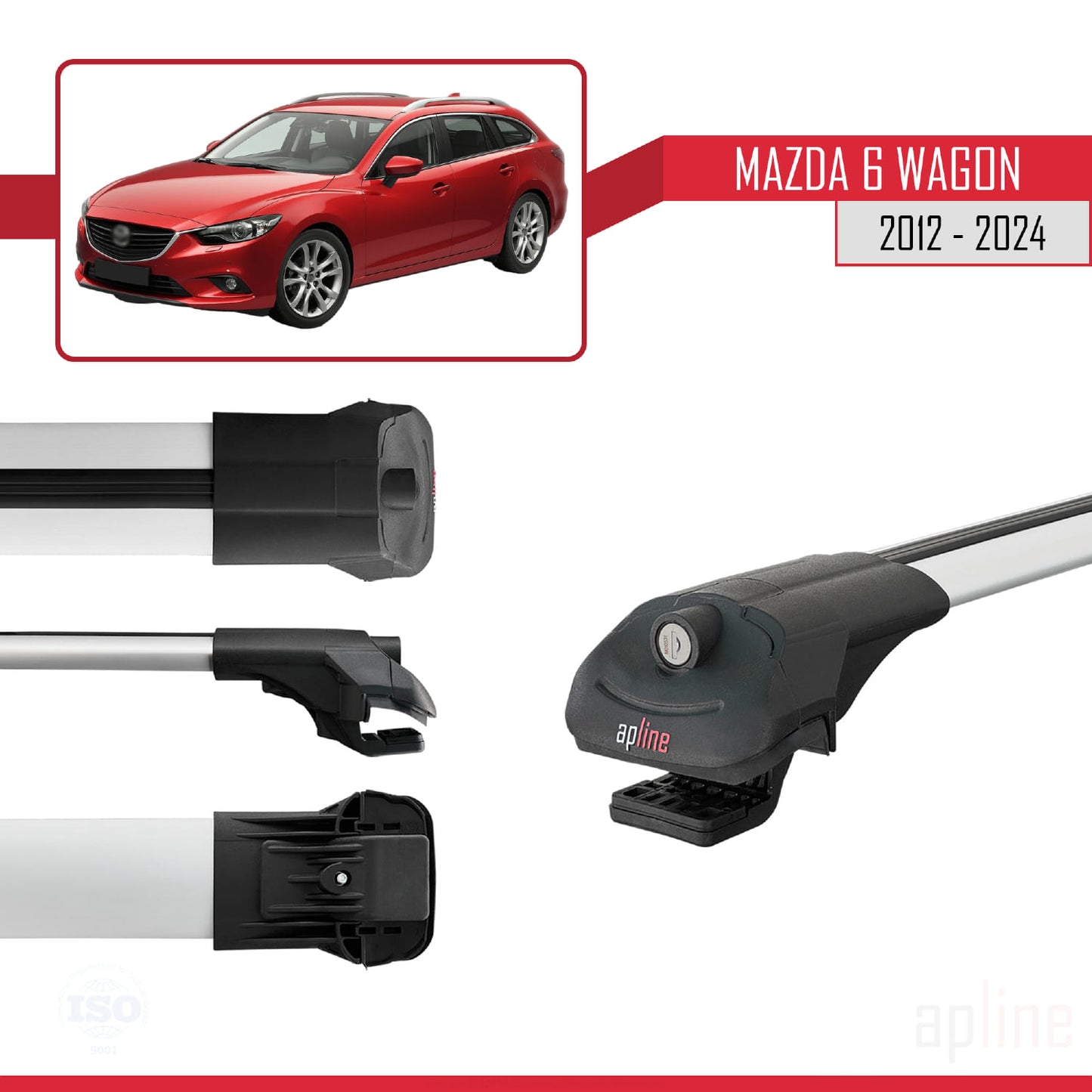 Compatible avec Mazda 6 Wagon 2012-2024 ACE-1 Barres de Toit Railing Porte-Bagages de Voiture Gris Aluminium 2 Barres