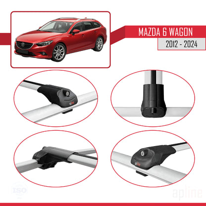 Compatible avec Mazda 6 Wagon 2012-2024 ACE-1 Barres de Toit Railing Porte-Bagages de Voiture Gris Aluminium 2 Barres