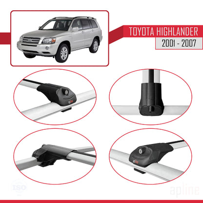 Compatible avec Toyota Highlander 2001-2007 ACE-1 Barres de Toit Railing Porte-Bagages de Voiture Gris Aluminium 4 Barres