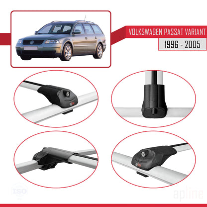 Compatible avec VW Passat B5 Variant 1996-2005 ACE-1 Barres de Toit Railing Porte-Bagages de Voiture Gris Aluminium 3 Barres